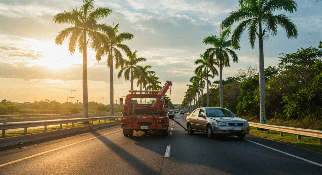 Grúa cerca de la Autopista Las Américas
