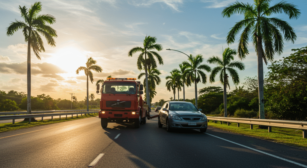 Grúa cerca de la Autopista Las Américas