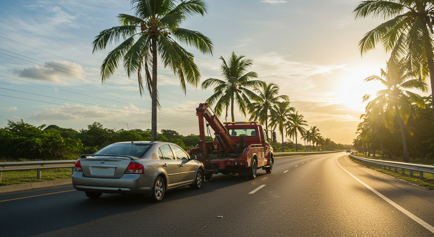 Grúa cerca de la Autopista Las Américas
