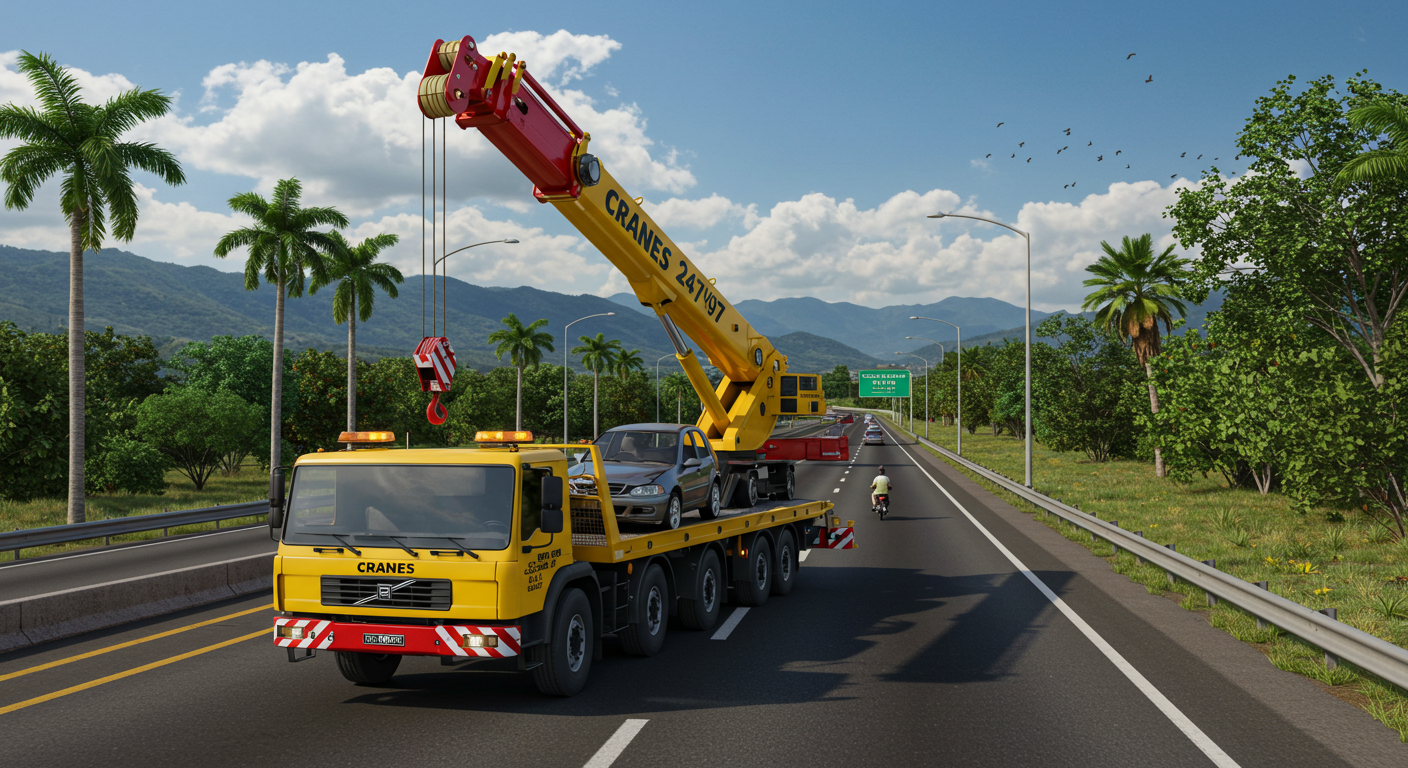 Grúa cerca de la Autopista Duarte